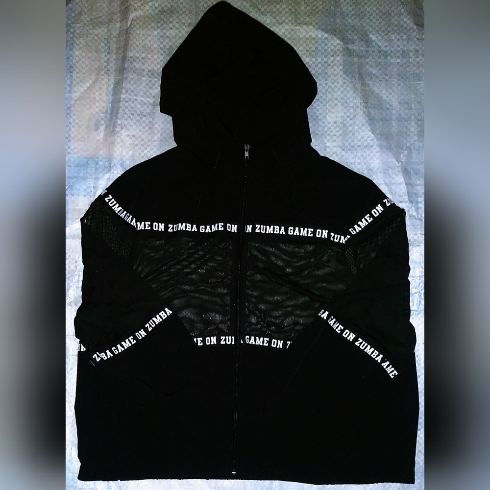 Zumba Game On Windbreaker Hoodie Zip-up Jacket with Mesh Inserts size XXLovely